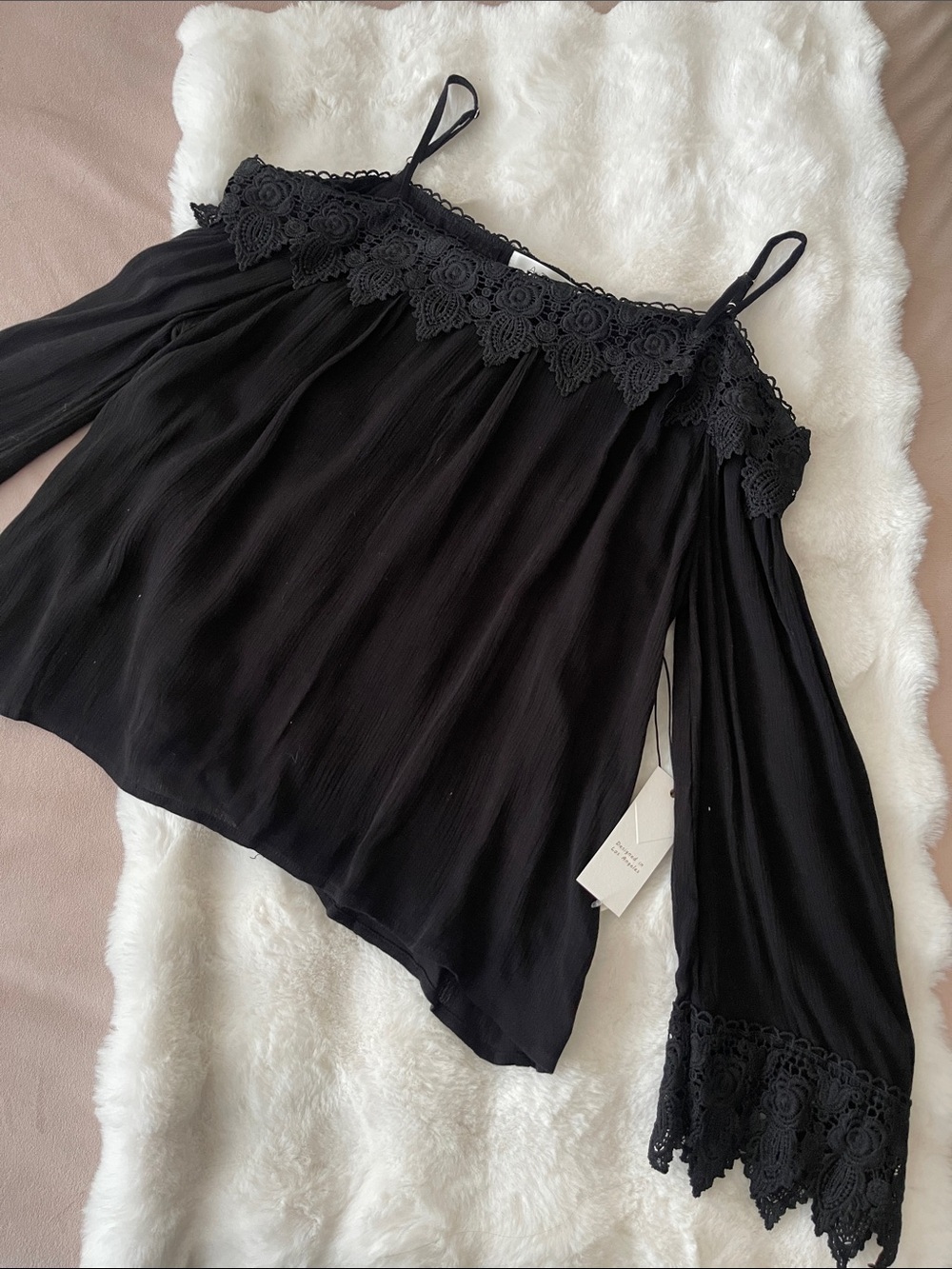 Active USA Black Off-Shoulder Lace-Trim Tunic Top